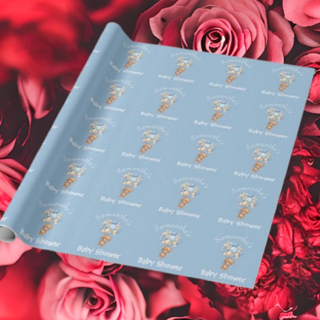 Papel De Regalo Teddy Boy Balloon Baby Shower Blue (Bring your dream party to life with our selection of quality Teddy Bear themed party supplies )