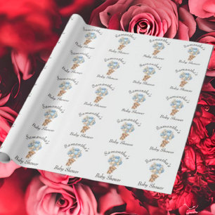 Papel De Regalo Teddy Boy Balloon Baby Shower White