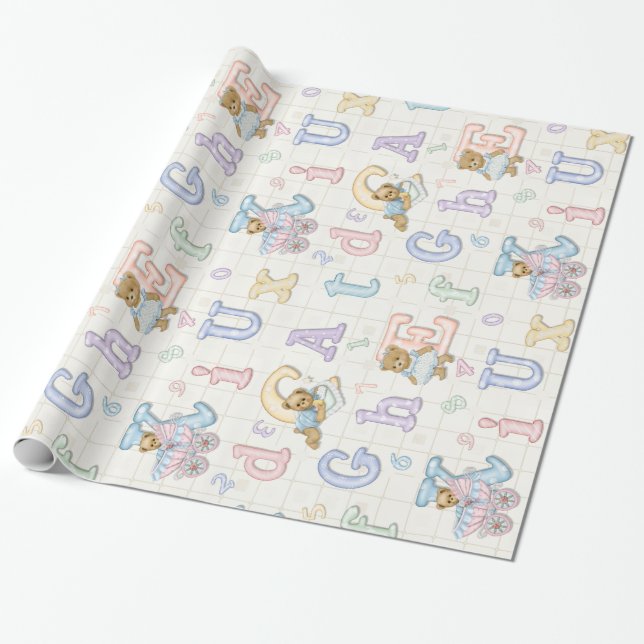 Papel De Regalo Teddy Tots Pastel Alphabet (Desenrollado)
