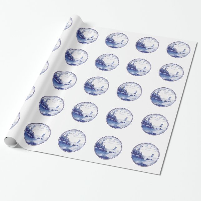 Papel De Regalo Teja azul tradicional holandesa (Desenrollado)