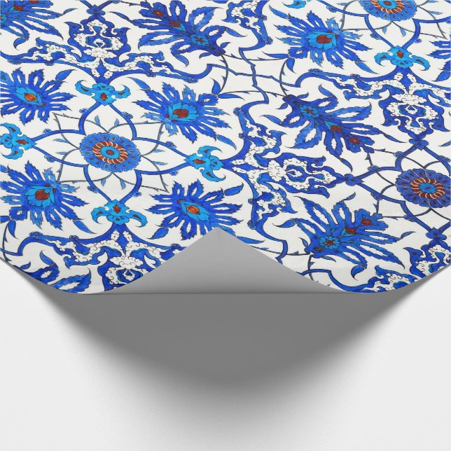 Papel De Regalo Teja china de Nouveau del arte - azul y blanco de (Esquina)
