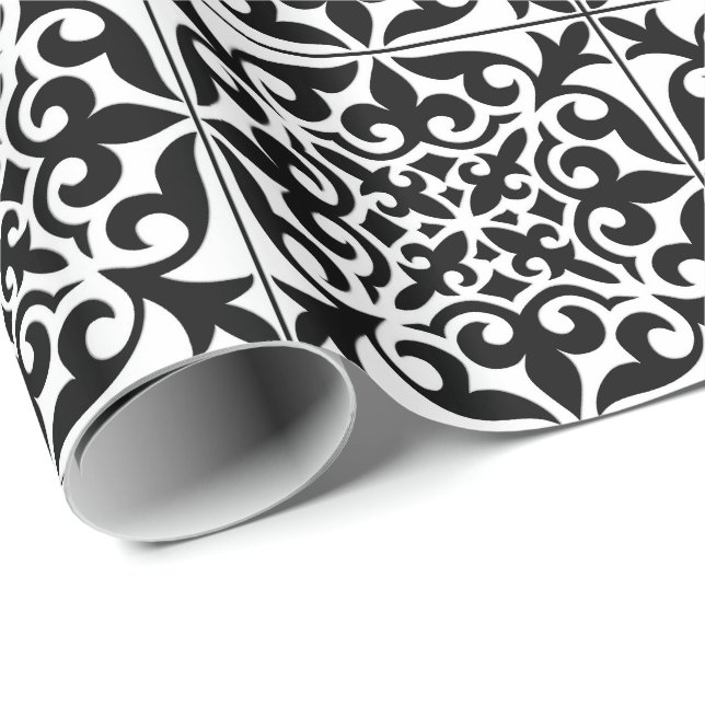 Papel De Regalo Teja marroquí - blanco con el fondo negro (Esquina del rollo)