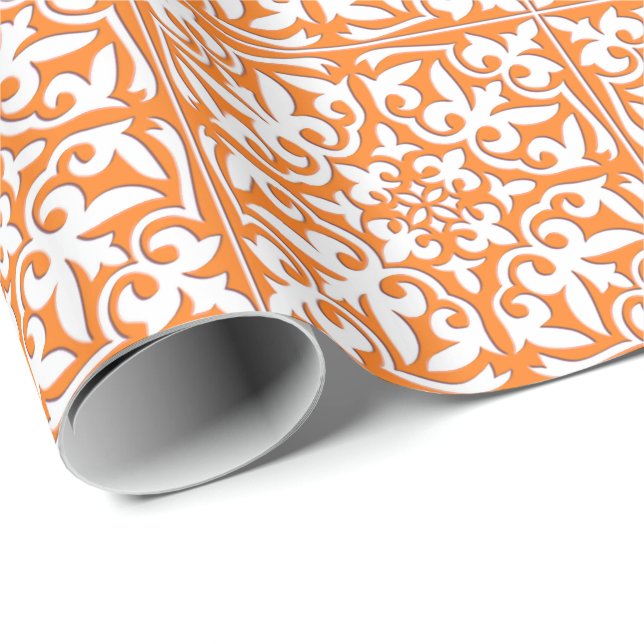 Papel De Regalo Teja marroquí - naranja coralino y blanco (Esquina del rollo)