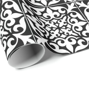 Papel De Regalo Teja marroquí - negro con el fondo blanco