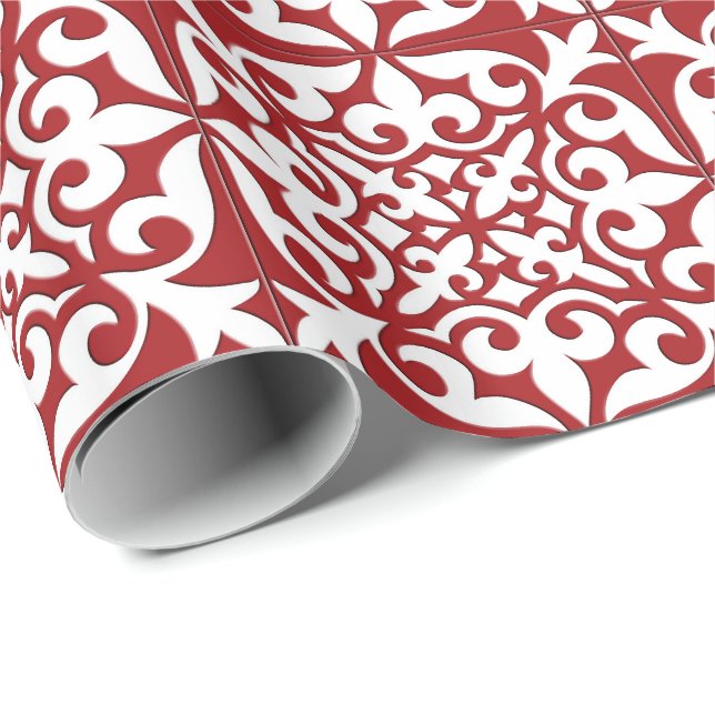 Papel De Regalo Teja marroquí - rojo oscuro y blanca (Esquina del rollo)