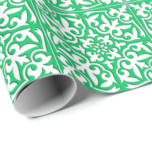 Papel De Regalo Teja marroquí - verde y blanco de jade
