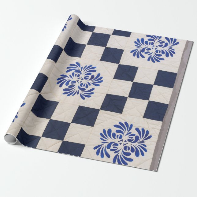 Papel De Regalo Tejido azul y blanco (Desenrollado)