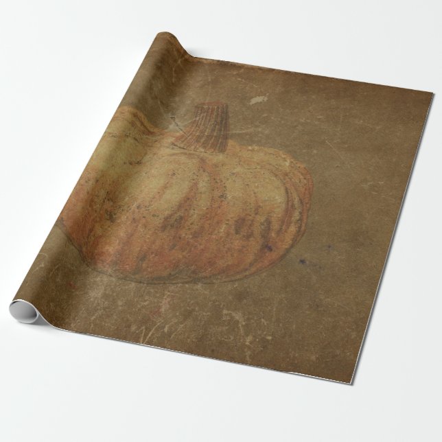 Papel De Regalo Tejido de otoño del Naranja antiguo de calabaza (Desenrollado)