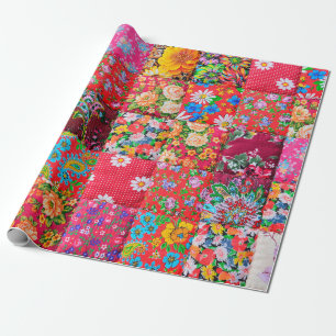 Papel De Regalo Tejido de patchwork hecho a mano con patrón floral