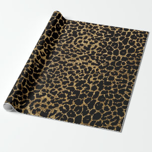 Papel De Regalo Tejido negro con pieles de leopardo dorado metáli