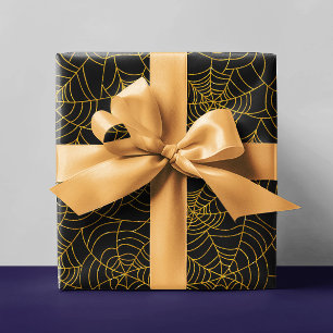 Papel De Regalo Tela de araña negra dorada telaraña Halloween