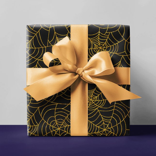 Papel De Regalo Tela de araña negra dorada telaraña Halloween (Subido por el creador)