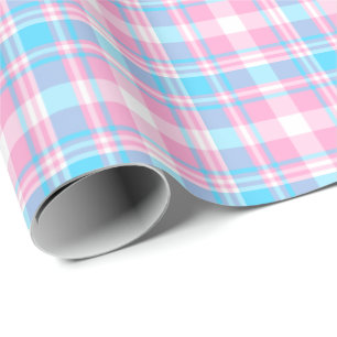 Papel De Regalo Tela escocesa azul clara, rosada y blanca