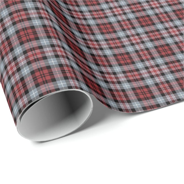 Papel De Regalo Tela escocesa deportiva carmesí, gris y negra (Esquina del rollo)