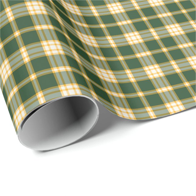 Papel De Regalo Tela escocesa deportiva del oro verde oscuro y (Esquina del rollo)