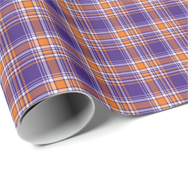 Papel De Regalo Tela escocesa deportiva púrpura y anaranjada (Esquina del rollo)