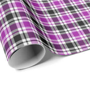 Papel De Regalo Tela escocesa púrpura, gris, blanco y negro