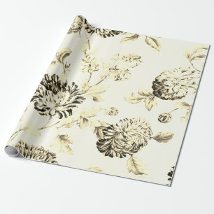 Papel De Regalo Tela Floral Botánica Dorada Antigua