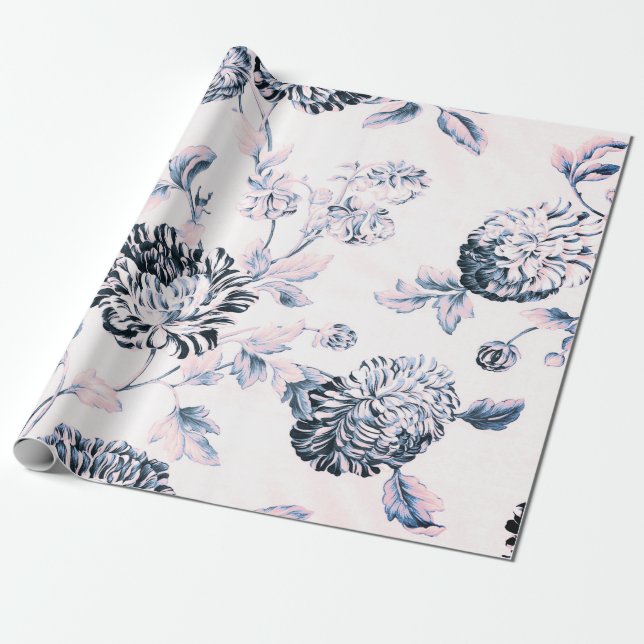 Papel De Regalo Tela Floral Botánica Rosa Antigua (Desenrollado)