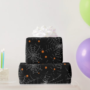 Papel De Regalo Telarañas y puntos modernos Halloween negro