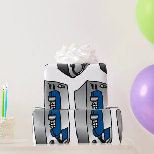 Papel De Regalo Teléfono Público Azul y Plateado Antiguo
