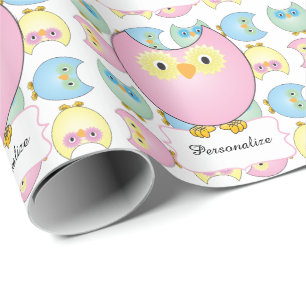 Papel De Regalo Tema de Baby Shower Pastel Pink Owl