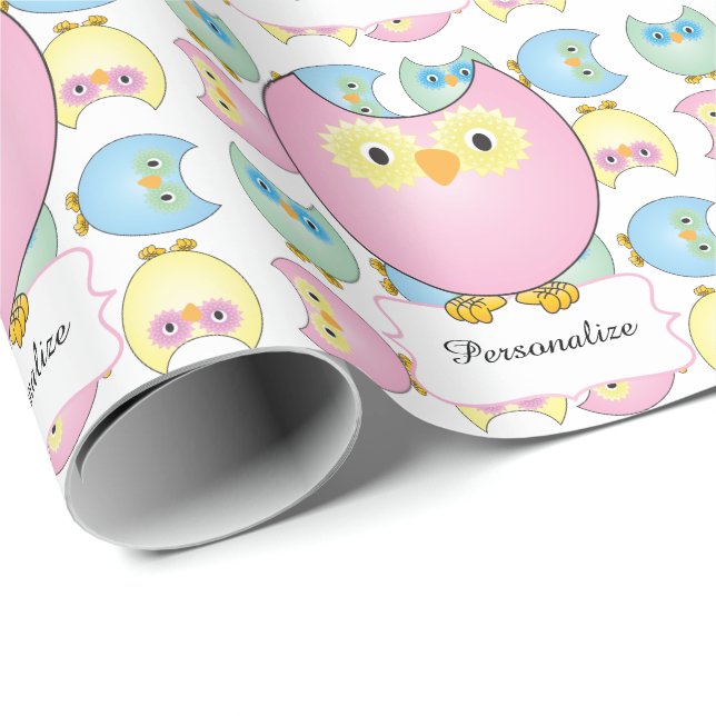 Papel De Regalo Tema de Baby Shower Pastel Pink Owl (Esquina del rollo)