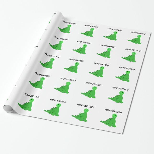 Papel De Regalo Tema de cumpleaños de dinosaurios verdes (Desenrollado)