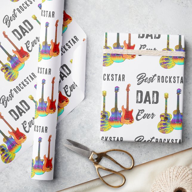 Papel De Regalo Tema de la guitarra del Día del Padre (Best rockstar dad ever wrapping paper with psychedelic funky guitar pattern perfect for Father’s Day)