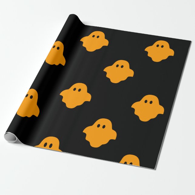 Papel De Regalo Tema de Naranja Ghost Halloween (Desenrollado)