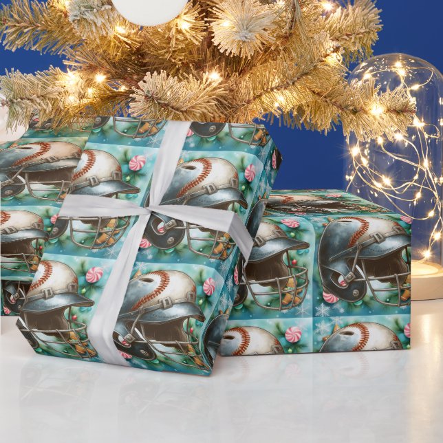 Papel De Regalo Tema de Navidad de béisbol  (Vacaciones)