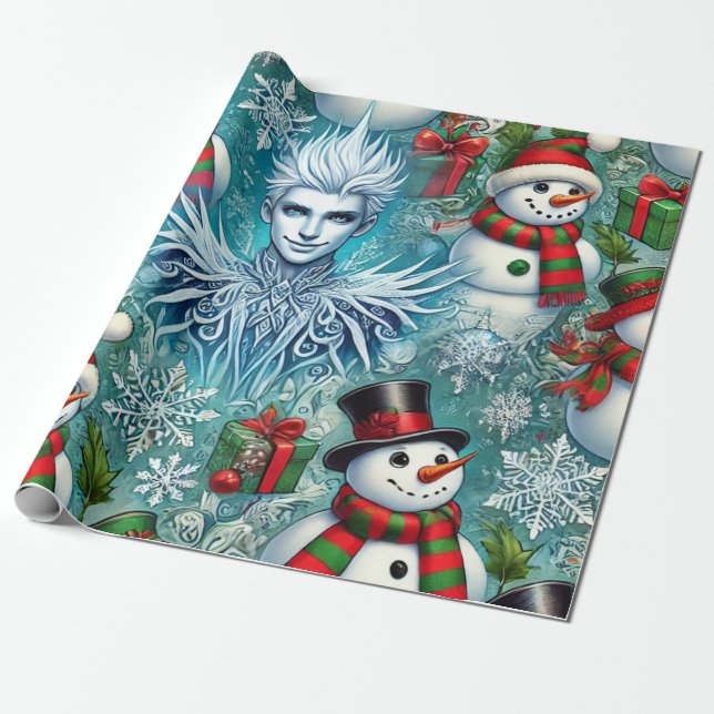 Papel De Regalo tema de navidades de jack frost y snowman (Desenrollado)