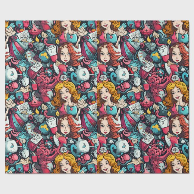 Papel De Regalo Tema Fiesta del té de Alicia Rosa (Costura)