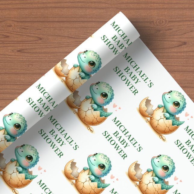 Papel de Regalo Tema Huevo de Bebé Dino que eclosi (Baby Dino Egg Theme Hatching Soon Wrapping Paper)