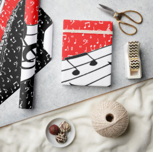 Papel De Regalo Tema musical rojo y negro