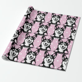 Papel De Regalo Tema personalizado rosado de Peeking Corgi