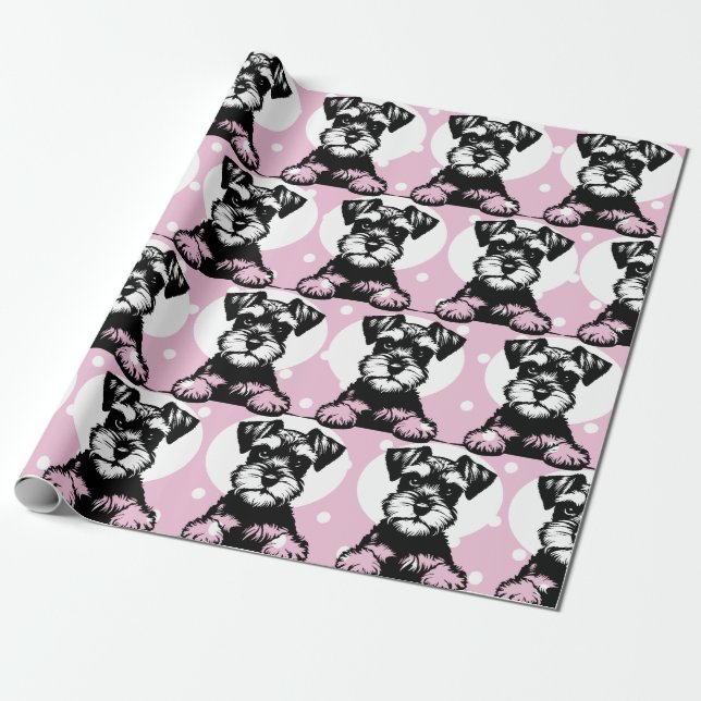 Papel De Regalo Tema Rosa Peeking Terrier (Desenrollado)