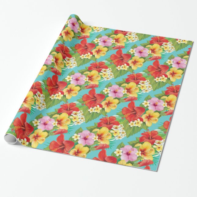 Papel De Regalo Tema tropical de las islas del hibisco hawaiano (Desenrollado)