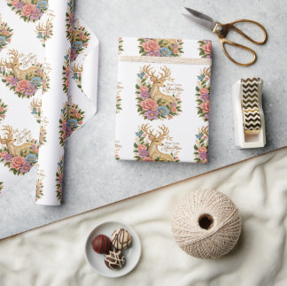 Papel De Regalo Teme Menos Brilla Más: Ciervo Floral Ornamental