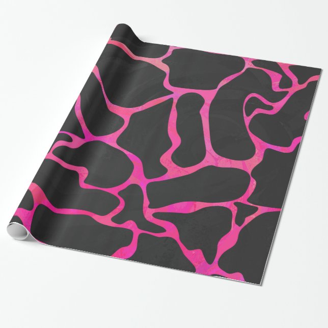 Papel De Regalo TempGiraffe Impresión rosa caliente y negra (Desenrollado)