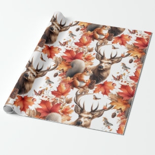 Papel De Regalo Temporada de otoño hojas naranjas y ciervos 