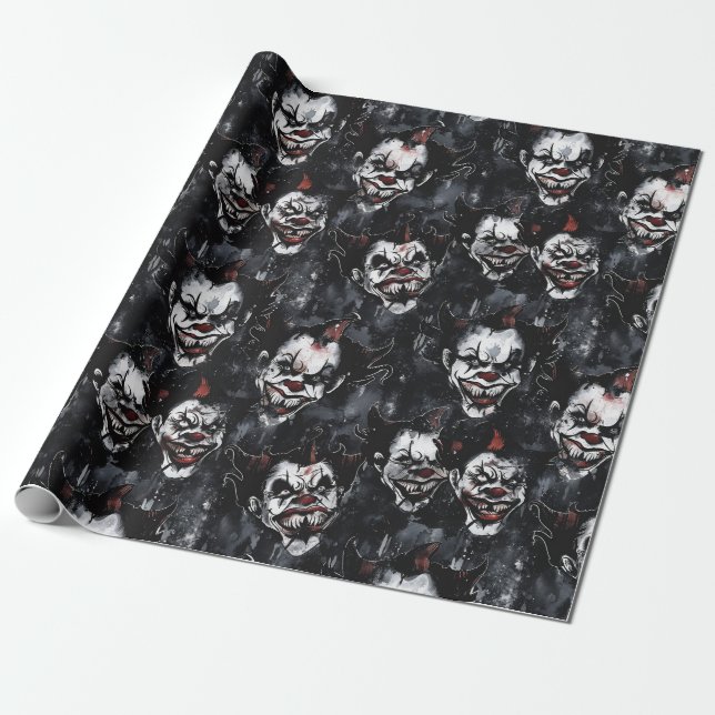 Papel De Regalo Temporada espeluznante de Payaso de Halloween (Desenrollado)