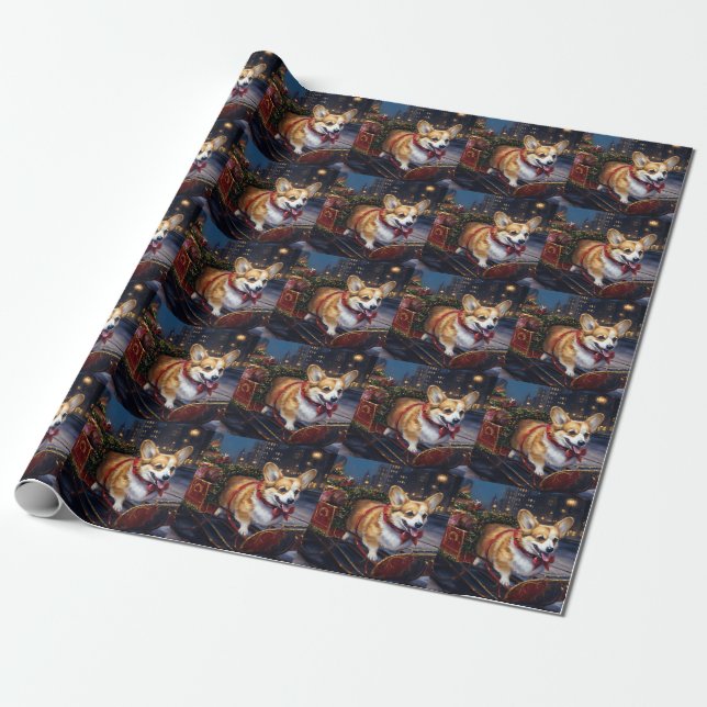 Papel De Regalo Temporada festiva de los Navidades Corgi (Desenrollado)