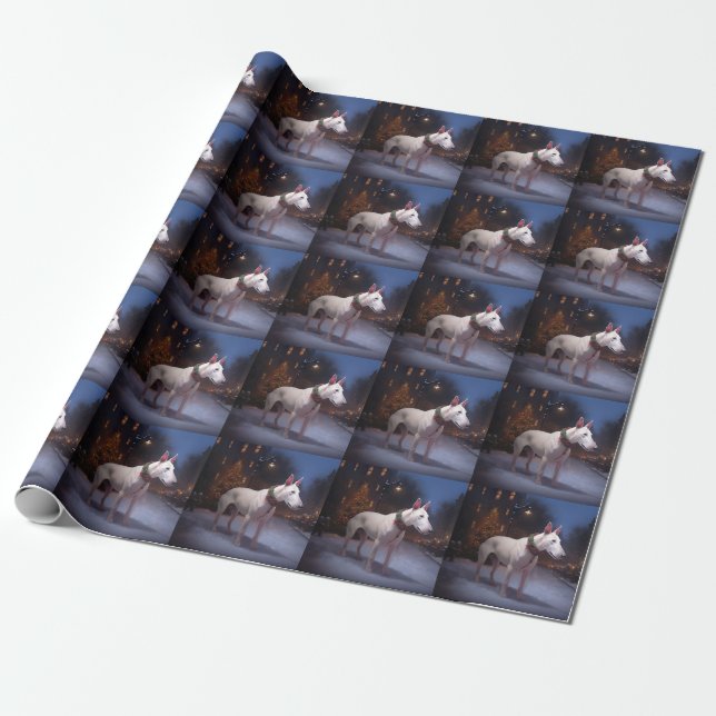 Papel De Regalo Temporada festiva de Navidades de Bull Terrier (Desenrollado)