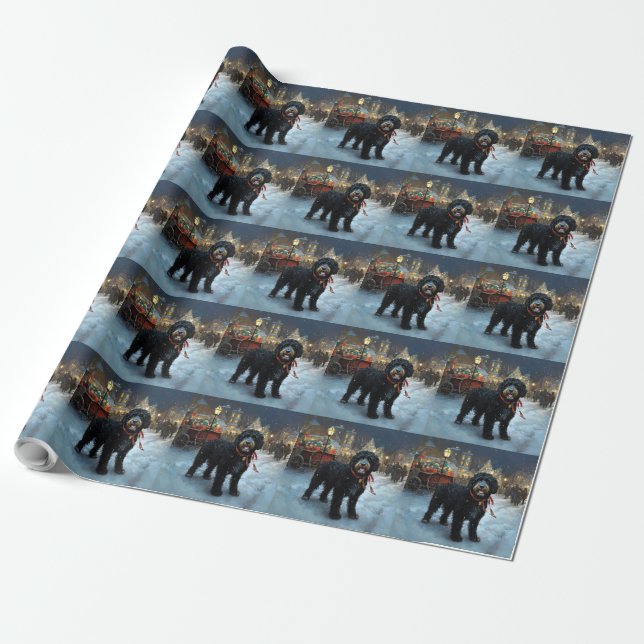 Papel De Regalo Temporada festiva de Navidades de perros de agua d (Desenrollado)