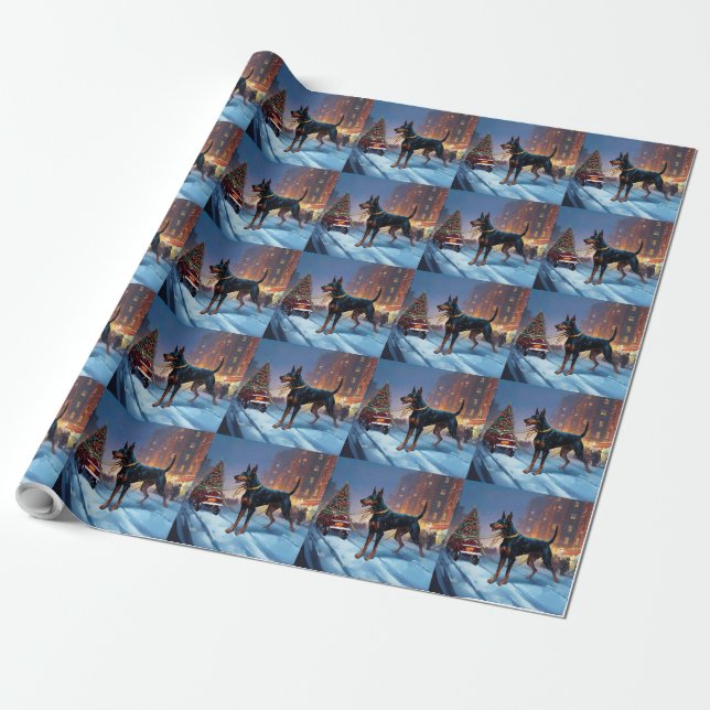 Papel De Regalo Temporada festiva de Navidades Doberman (Desenrollado)