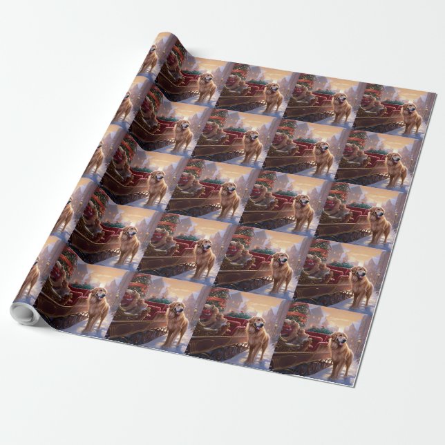 Papel De Regalo Temporada festiva de Navidades Golden Retriever (Desenrollado)