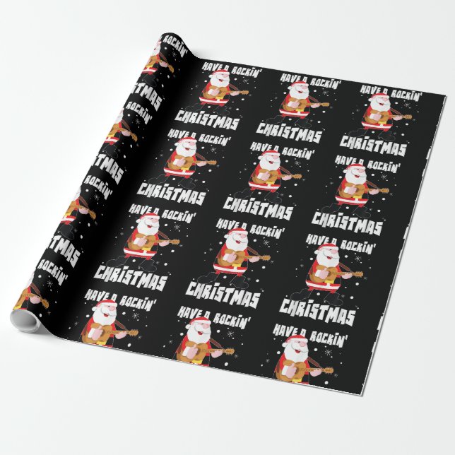 Papel De Regalo Ten A Los Navidades Rockin Guitarista Guitar Funny (Desenrollado)