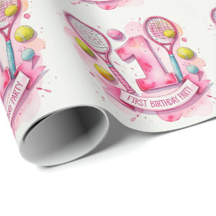 Papel De Regalo Tenis 1er cumpleaños para chica con temática rosad