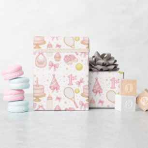 Papel De Regalo Tenis 1er cumpleaños para chica con temática rosad